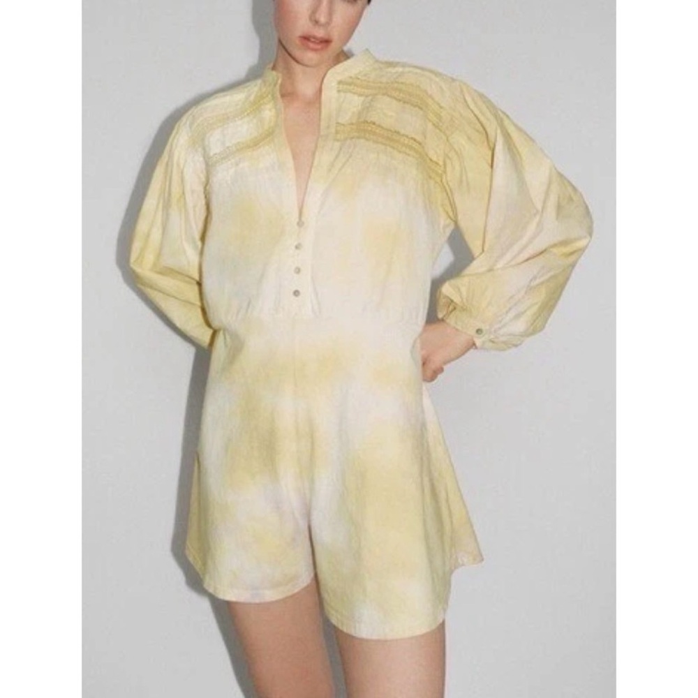 Zara Tie-Dye Long Sleeve Short Romper Yellow